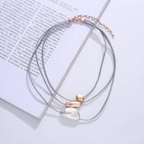 Metal Beads Leather Necklace Women Multistrand Short Choker Necklaces