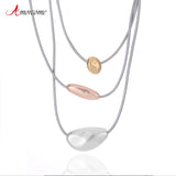 Metal Beads Leather Necklace Women Multistrand Short Choker Necklaces