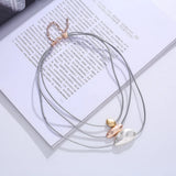 Metal Beads Leather Necklace Women Multistrand Short Choker Necklaces