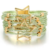 Metal Beads Triple Stars Bracelets Multilayer Wrap Leather Women Jewelry