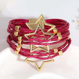 Metal Beads Triple Stars Bracelets Multilayer Wrap Leather Women Jewelry