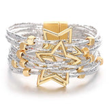 Metal Beads Triple Stars Bracelets Multilayer Wrap Leather Women Jewelry