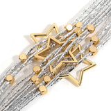 Metal Beads Triple Stars Bracelets Multilayer Wrap Leather Women Jewelry