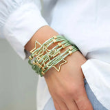 Metal Beads Triple Stars Bracelets Multilayer Wrap Leather Women Jewelry