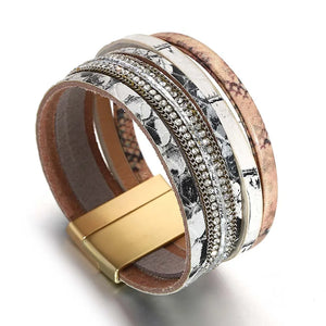 Pink Snake Skin Leather Charm Bracelet for Women
