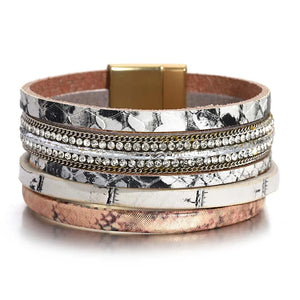 Pink Snake Skin Leather Charm Bracelet for Women