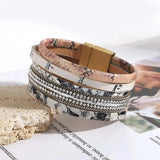 Pink Snake Skin Leather Charm Bracelet for Women