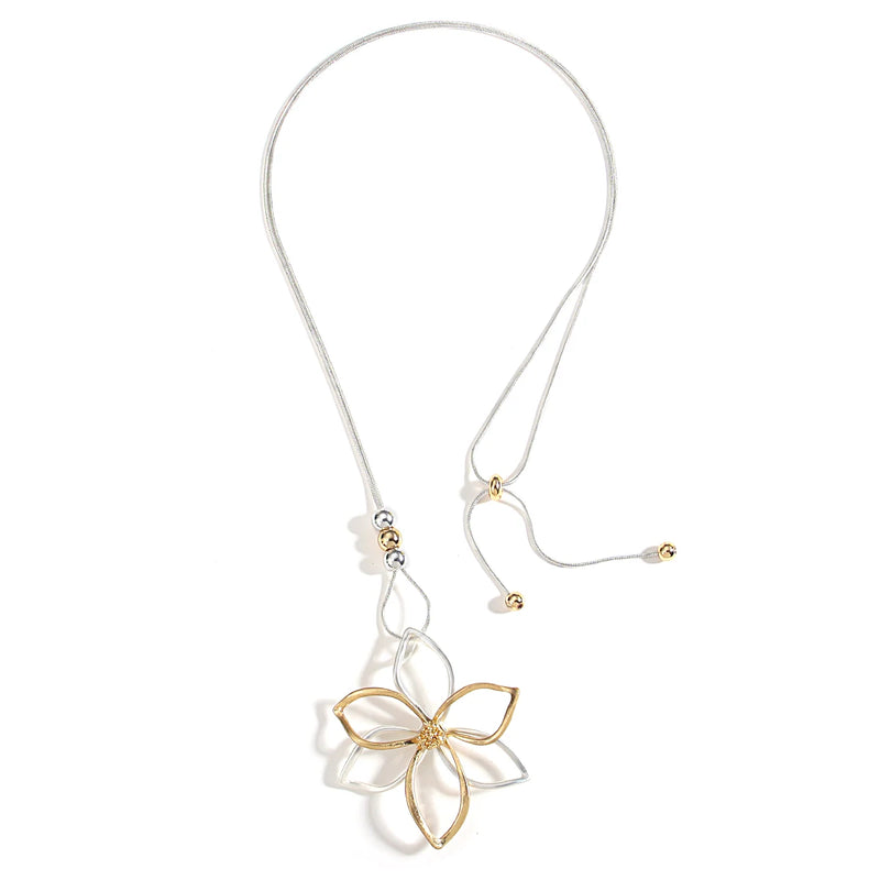 Flower Pendant Long Necklace Snake Chain Statement Sweater Chain Women