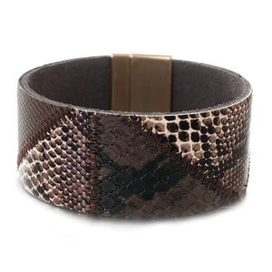 Snake Skin Print Faux Leather Bracelet Bohemian Wide Wrap Bracelet