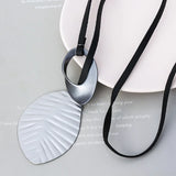 Adjustable Leather Lariat Necklace with Geometric Pendant