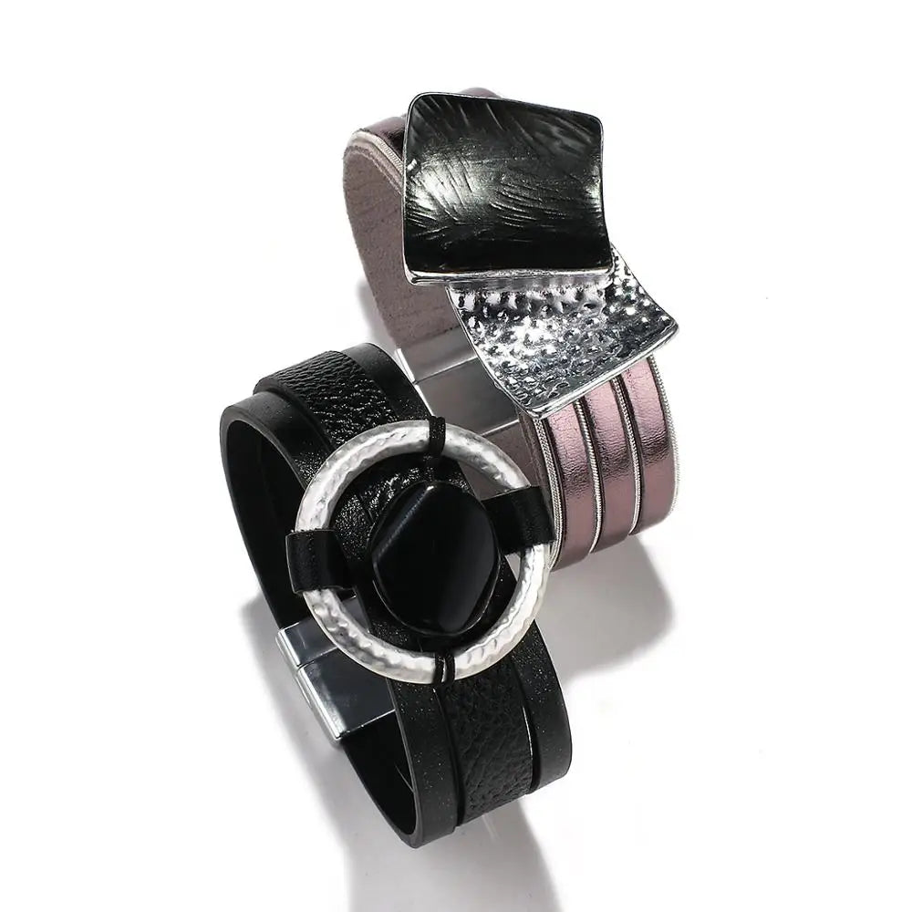Multi-type Stars Leaf Flower Charm Leather Bracelet for Women