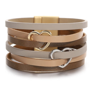 Leather Bracelet Two Hearts Wrap for Women
