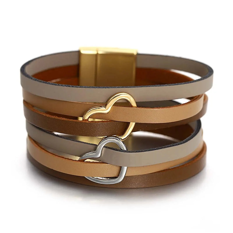 Leather Bracelet Two Hearts Wrap for Women