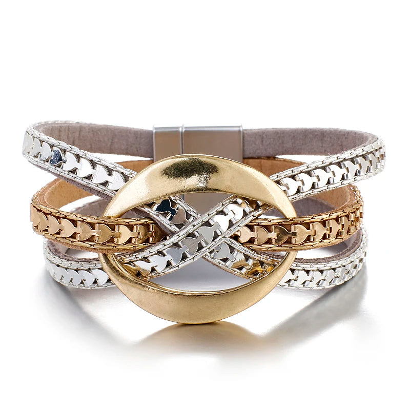 Multilayer Leather Bracelets Vintage Charms Cross Wrap Brac