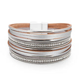 Multilayer Leather Wrap Bracelet Metal Bar Cuff Bangle