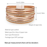Multilayer Leather Wrap Bracelet Metal Bar Cuff Bangle