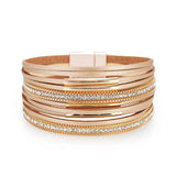 Multilayer Leather Wrap Bracelet Metal Bar Cuff Bangle