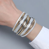 Multilayer Plastic Tubes Leather Bracelet for Women - Magnetic Clasp Bangle