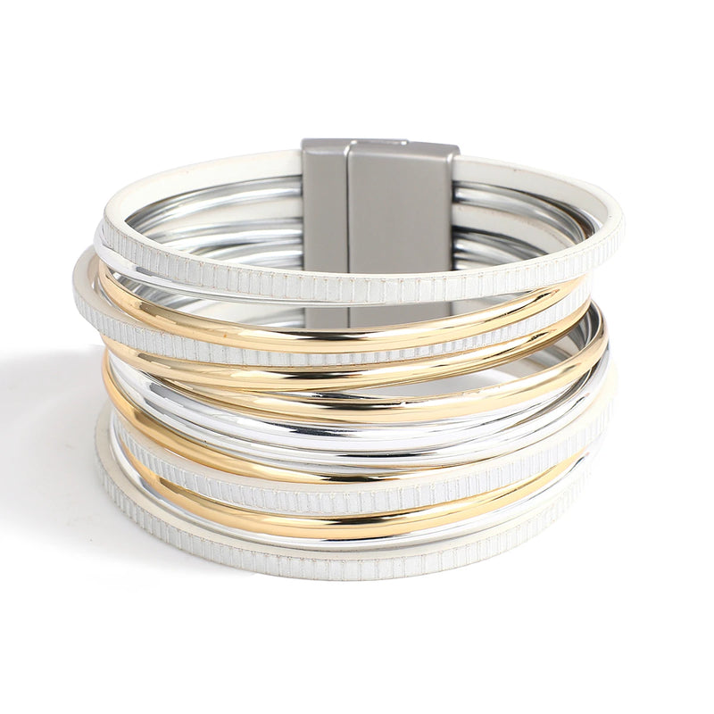 Multilayer Plastic Tubes Leather Bracelet for Women - Magnetic Clasp Bangle