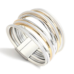 Multilayer Plastic Tubes Leather Bracelet for Women - Magnetic Clasp Bangle