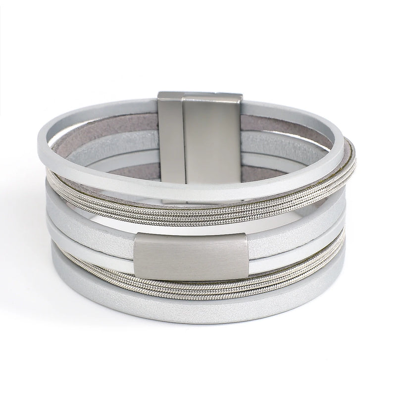 Multilayer Square Tube Charm Leather Wrap Bracelet for Women Girls