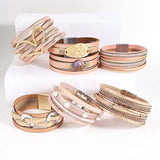 Vegan Pink Leather Wrap Bracelet with Charms