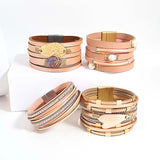 Vegan Pink Leather Wrap Bracelet with Charms