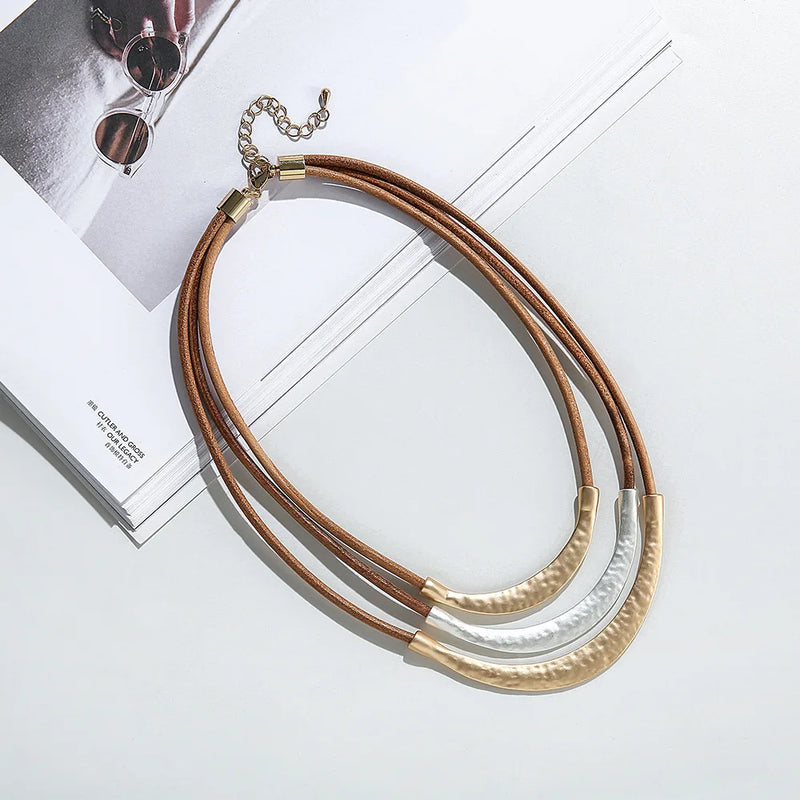 Bohemian Curved Metal Bar Beaded Tube Necklace