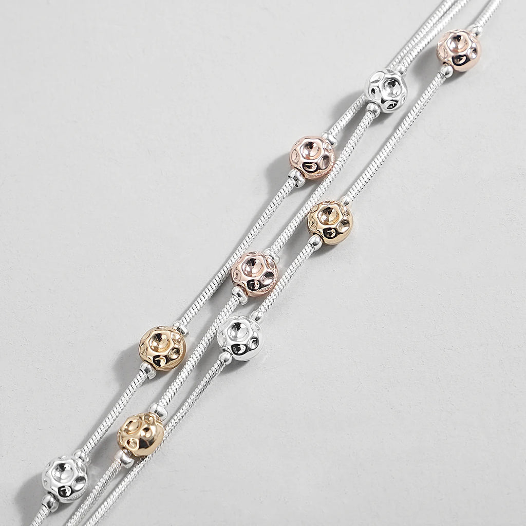 Two Tone Geometric Charm Bracelet Vintage Thick Snake Chain for Women