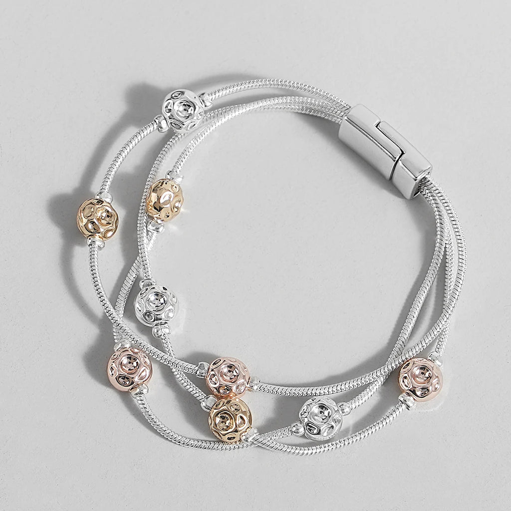 Two Tone Geometric Charm Bracelet Vintage Thick Snake Chain for Women