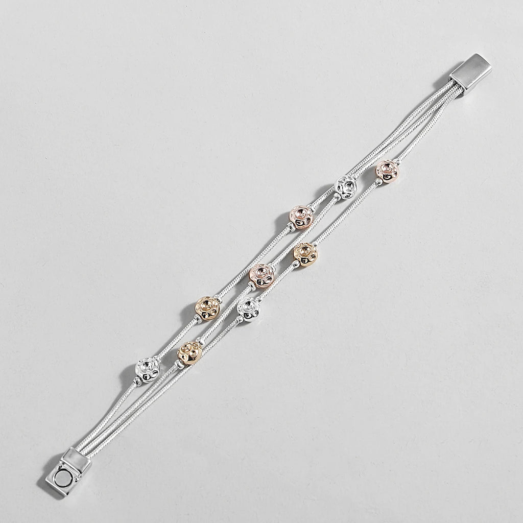 Two Tone Geometric Charm Bracelet Vintage Thick Snake Chain for Women