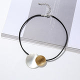 Mixed Round Disc Pendant Leather Choker Rope Cord Necklace for Women