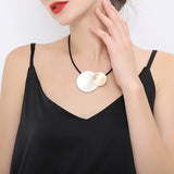Mixed Round Disc Pendant Leather Choker Rope Cord Necklace for Women