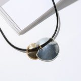 Mixed Round Disc Pendant Leather Choker Rope Cord Necklace for Women