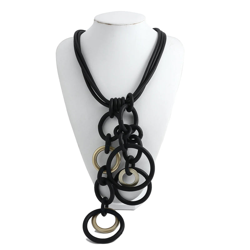 Punk Style Big Circle Pendant Necklace Rubber Jewelry for Women