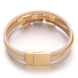 Leather Bracelet Women Square Beads Wrap Magnetic Clasp