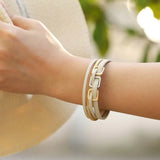 Leather Bracelet Women Square Beads Wrap Magnetic Clasp