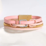 Leather Bracelet Women Square Beads Wrap Magnetic Clasp