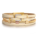 Leather Bracelet Women Square Beads Wrap Magnetic Clasp