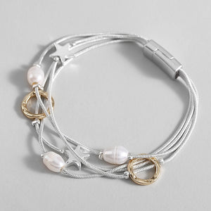 Pearls Metal Stars Circle Charm Bracelet for Women