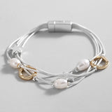 Pearls Metal Stars Circle Charm Bracelet for Women