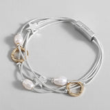 Pearls Metal Stars Circle Charm Bracelet for Women