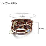 Retro Leather Snakeskin Wrap Bracelet Crystal Beads Peace Charm