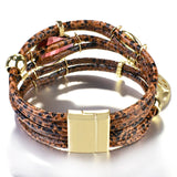 Retro Leather Snakeskin Wrap Bracelet Crystal Beads Peace Charm