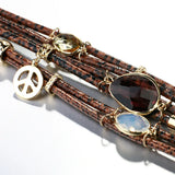 Retro Leather Snakeskin Wrap Bracelet Crystal Beads Peace Charm