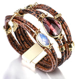 Retro Leather Snakeskin Wrap Bracelet Crystal Beads Peace Charm