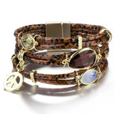 Retro Leather Snakeskin Wrap Bracelet Crystal Beads Peace Charm