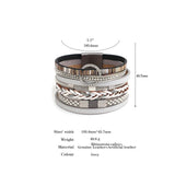 Rhinestone Round Metal Charm Bracelets for Women - Boho Layered Leather Wrap