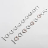 Silver Hollow Heart Shape Bangle Bracelet Twisted Metal Chain for Women