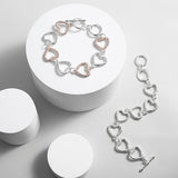 Silver Hollow Heart Shape Bangle Bracelet Twisted Metal Chain for Women